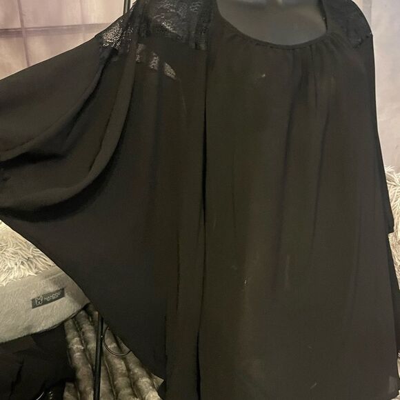 black sheer batwing plus size coverup blouse shirt top 2xl ana - Picture 2 of 7